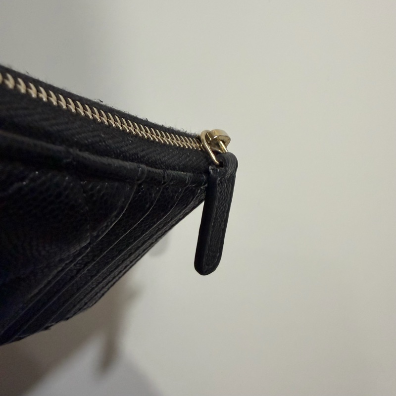 Chanel 香奈兒 L型 荔枝牛皮 卡夾 零錢包 黑 金-25