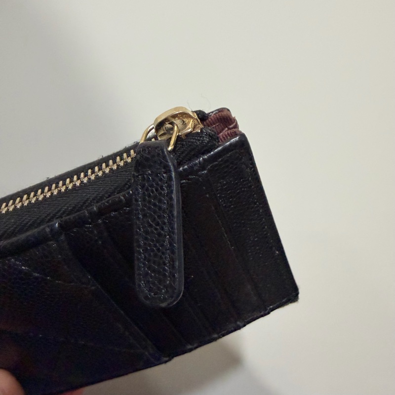 Chanel 香奈兒 L型 荔枝牛皮 卡夾 零錢包 黑 金-26