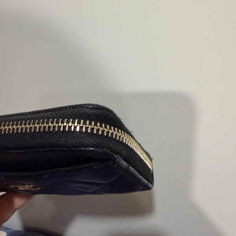 Chanel 香奈兒 L型 荔枝牛皮 卡夾 零錢包 黑 金-28