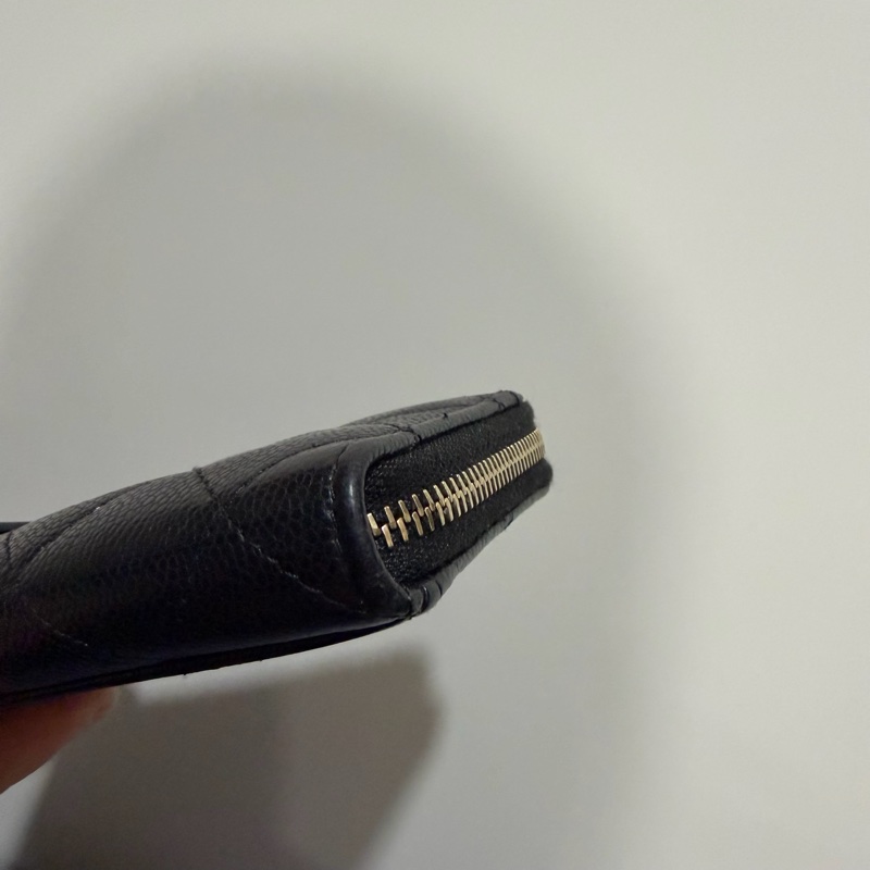 Chanel 香奈兒 L型 荔枝牛皮 卡夾 零錢包 黑 金-29