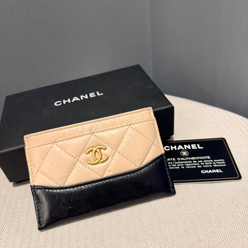 Chanel 香奈兒 流浪系列 卡夾 杏拼黑-0