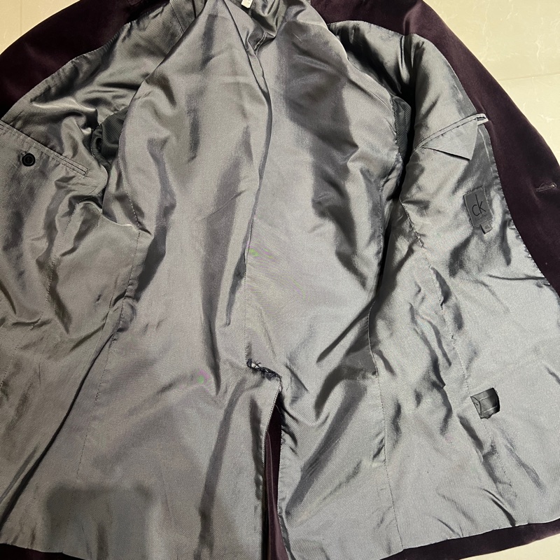 CK 絨布酒紅色西裝-2