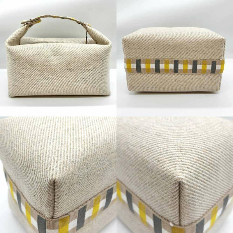 愛馬仕新娘 A 黑色 GM 手拿包/小包 米色 x 黃色帆布 愛馬仕-1