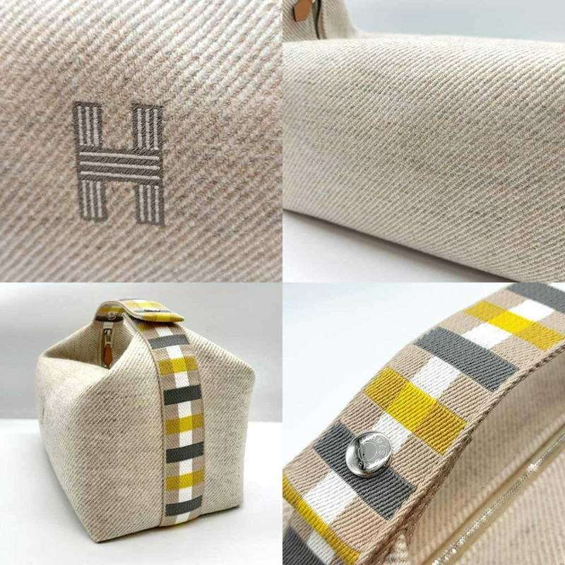 愛馬仕新娘 A 黑色 GM 手拿包/小包 米色 x 黃色帆布 愛馬仕-2