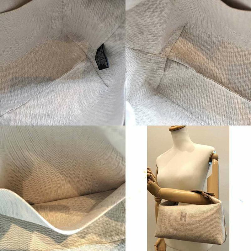 愛馬仕新娘 A 黑色 GM 手拿包/小包 米色 x 黃色帆布 愛馬仕-4