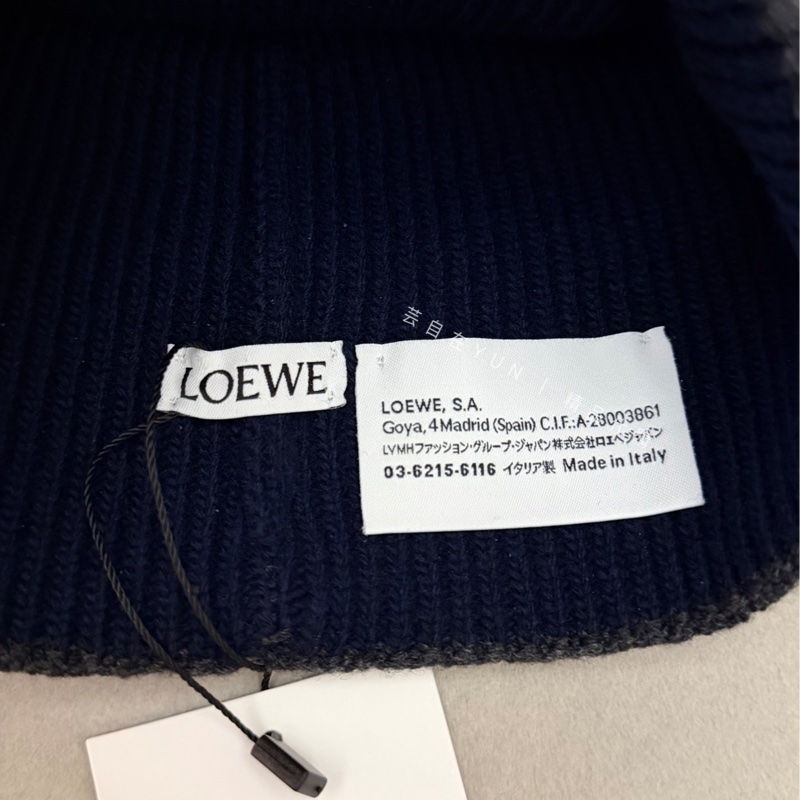 台灣👑Loewe 羅意威 羅威 100% 羊毛 毛帽 男生、女生都可以戴 深藍拼灰色 送禮 禮物-2