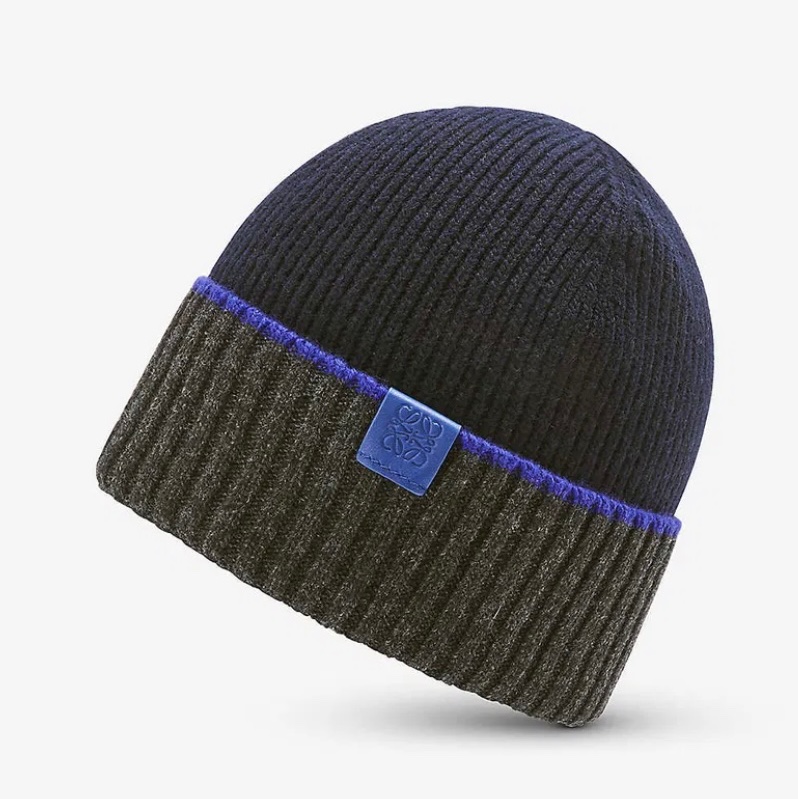 台灣👑Loewe 羅意威 羅威 100% 羊毛 毛帽 男生、女生都可以戴 深藍拼灰色 送禮 禮物-5