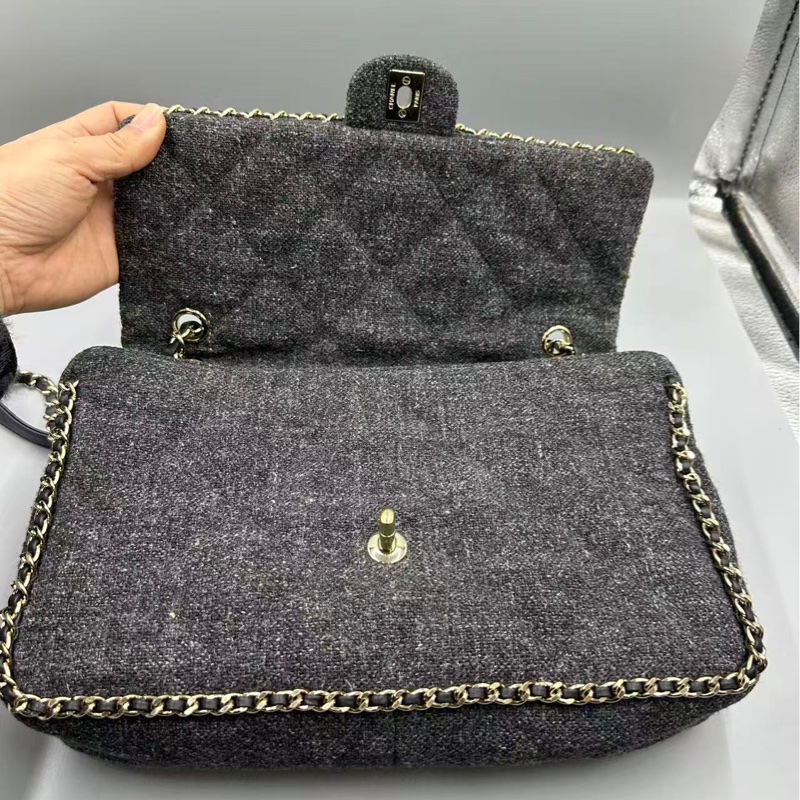 Chanel✨鏈條花呢丹寧牛仔JUMBO XXL 機場包-3