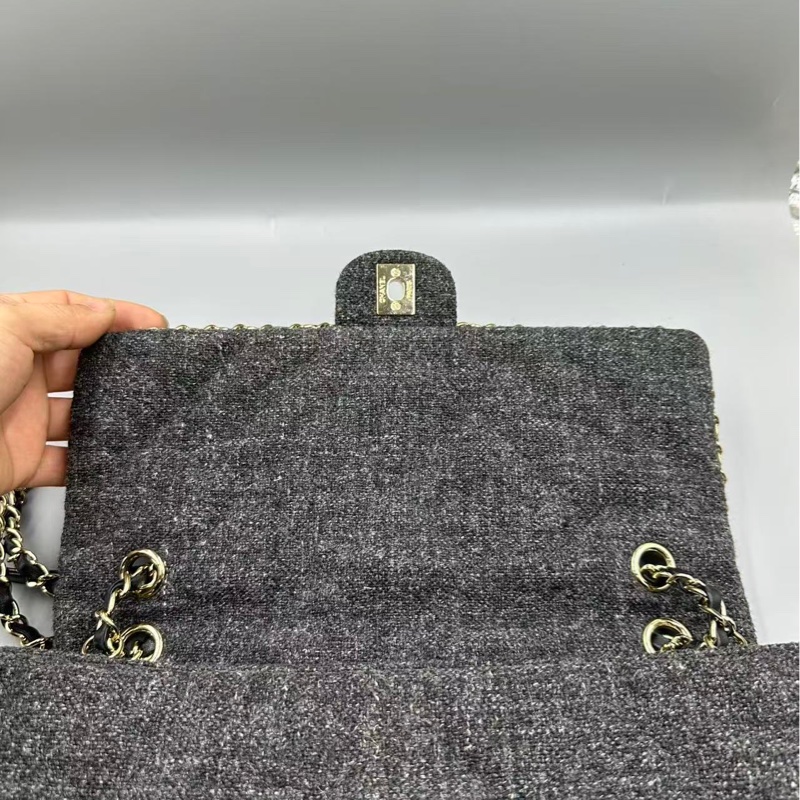 Chanel✨鏈條花呢丹寧牛仔JUMBO XXL 機場包-4