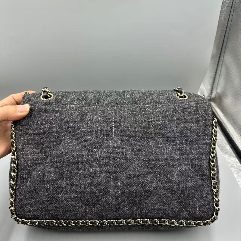 Chanel✨鏈條花呢丹寧牛仔JUMBO XXL 機場包-5