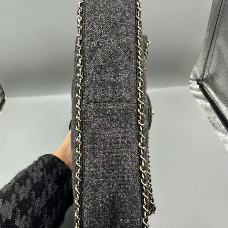 Chanel✨鏈條花呢丹寧牛仔JUMBO XXL 機場包-6