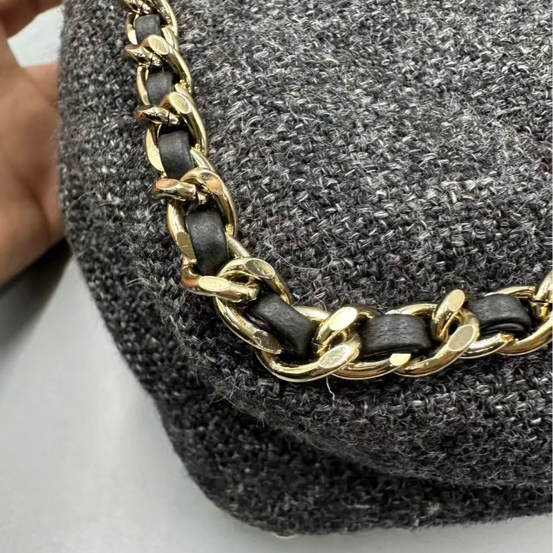 Chanel✨鏈條花呢丹寧牛仔JUMBO XXL 機場包-9