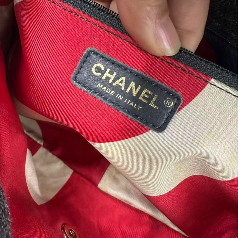 Chanel✨鏈條花呢丹寧牛仔JUMBO XXL 機場包-14