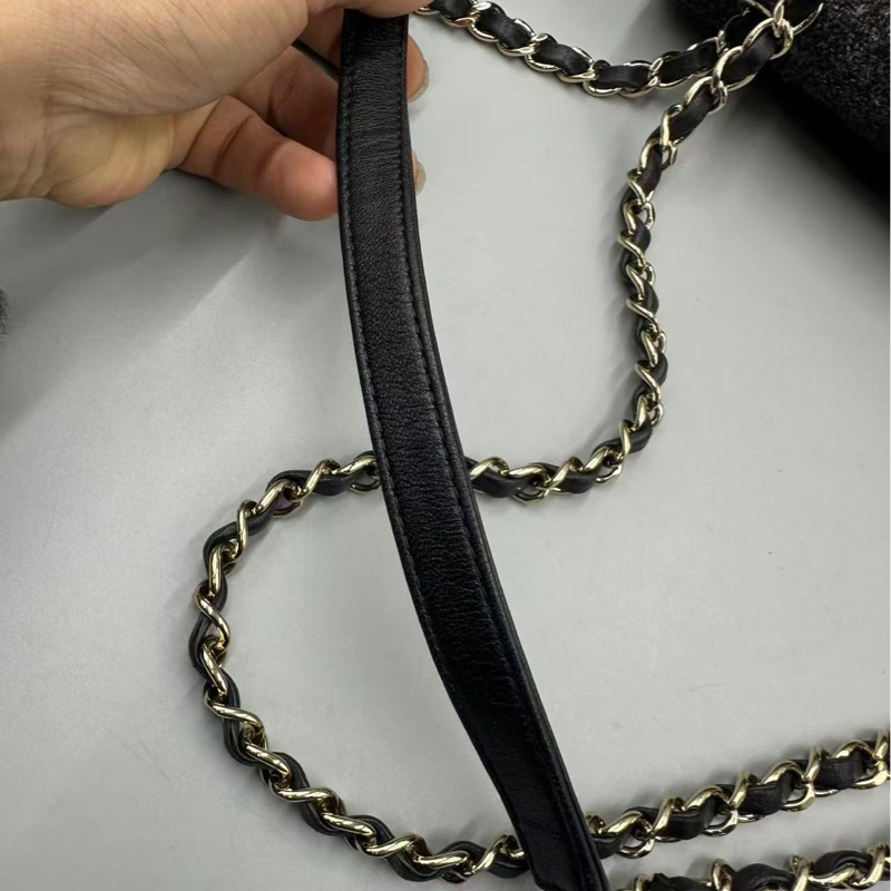 Chanel✨鏈條花呢丹寧牛仔JUMBO XXL 機場包-23