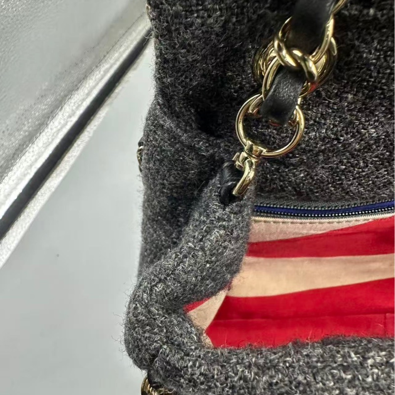 Chanel✨鏈條花呢丹寧牛仔JUMBO XXL 機場包-13