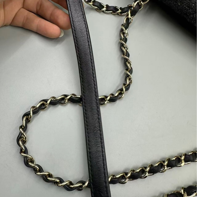 Chanel✨鏈條花呢丹寧牛仔JUMBO XXL 機場包-22