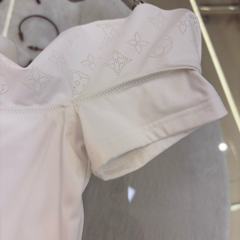 閑置未使用 LV1463 路易威登 LOUIS VUITTON 泳衣花邊鏤空一字領修身連體衣 女款白色 尺寸38-4