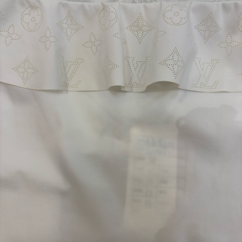 閑置未使用 LV1463 路易威登 LOUIS VUITTON 泳衣花邊鏤空一字領修身連體衣 女款白色 尺寸38-16