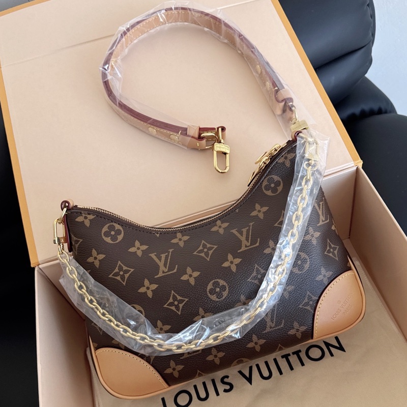 【近新閒置品】Louis Vuitton 路易威登LV Boulogne牛角包新款棕邊復古肩背包-3