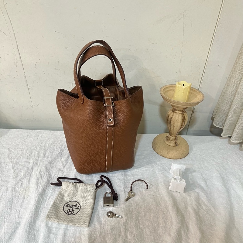 ෆ Hermes Picotin金棕銀菜籃子-3