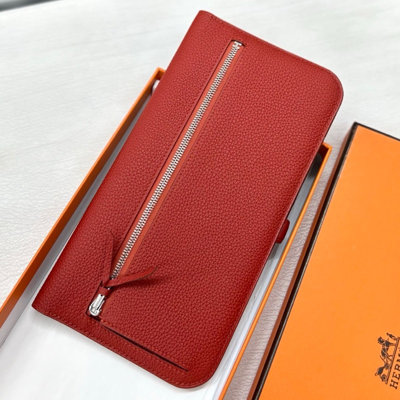 【近新閒置品】愛馬仕Hermes 磚紅色Dogon長款錢包/手拿 T刻 tc長夾財布-1