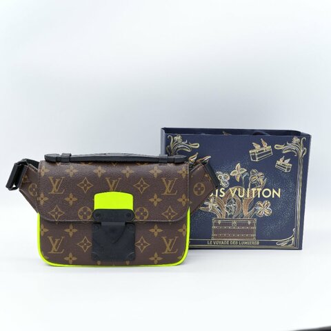 Louis Vuitton 路易威登 S-Lock 老花 深棕色 螢光黃 塗層帆布 斜背包
