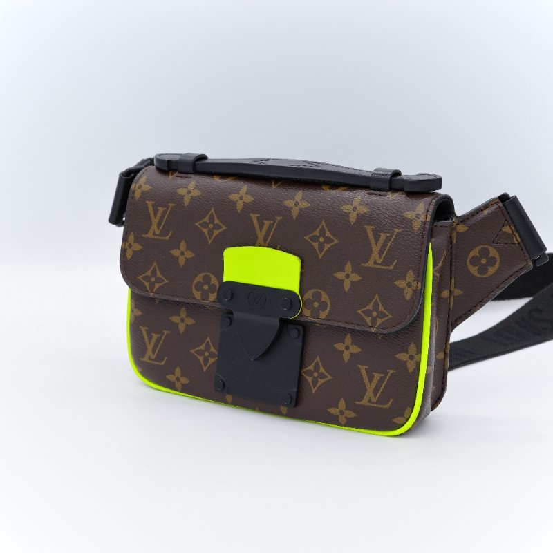 Louis Vuitton 路易威登 S-Lock 老花 深棕色 螢光黃 塗層帆布 斜背包-2