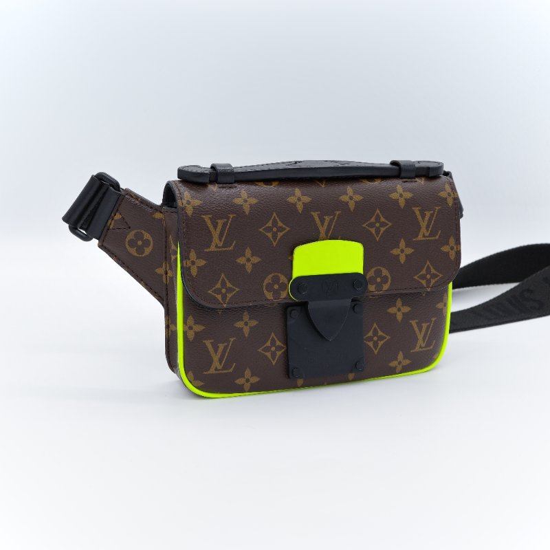 Louis Vuitton 路易威登 S-Lock 老花 深棕色 螢光黃 塗層帆布 斜背包-3