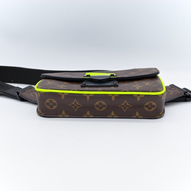 Louis Vuitton 路易威登 S-Lock 老花 深棕色 螢光黃 塗層帆布 斜背包-4