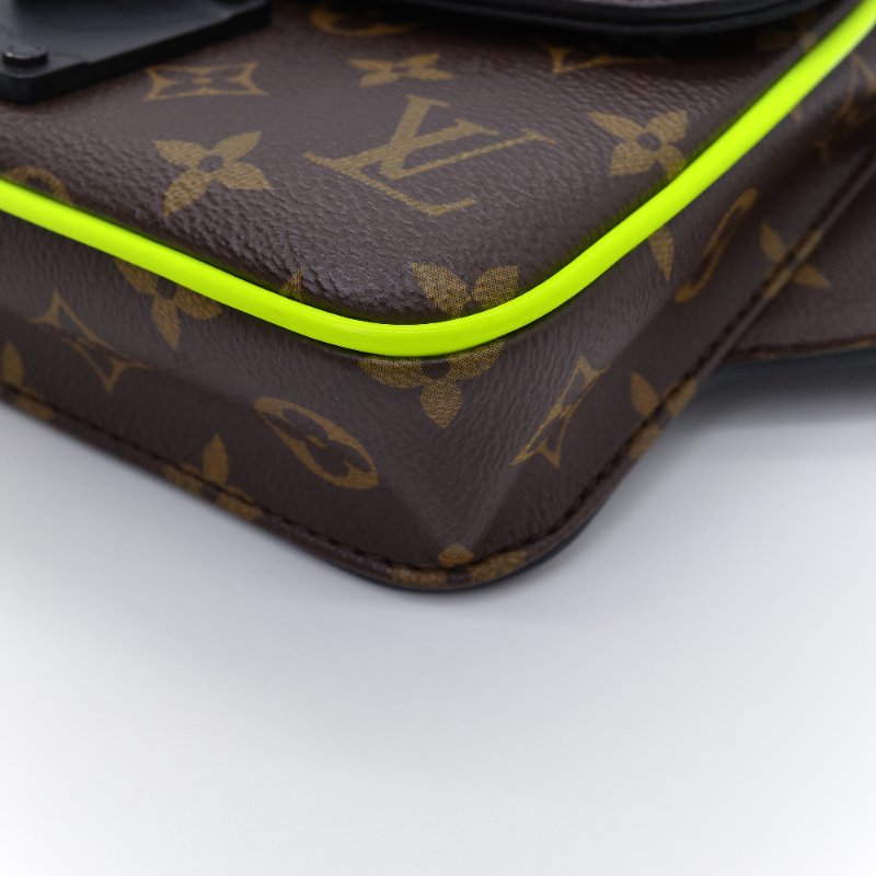 Louis Vuitton 路易威登 S-Lock 老花 深棕色 螢光黃 塗層帆布 斜背包-8