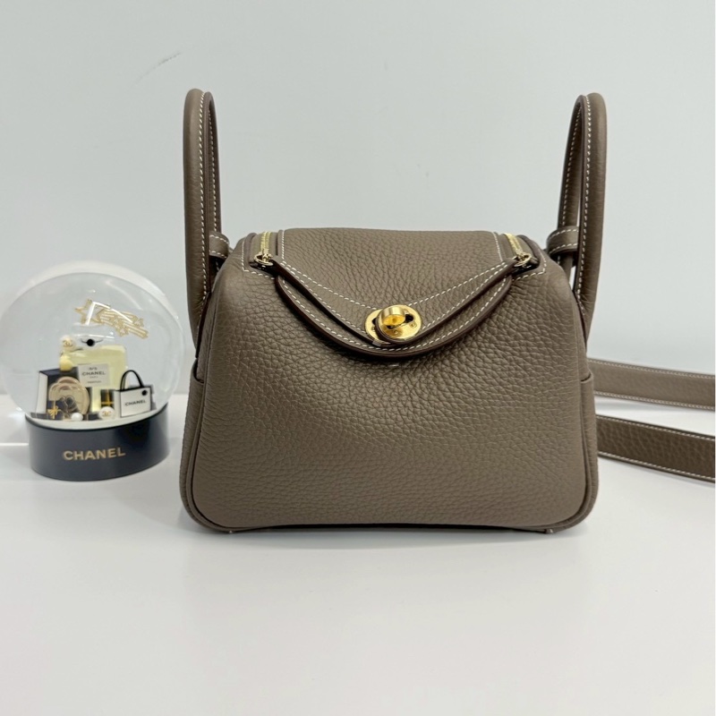 Hermes mini Lindy 大象灰 金釦 全新全配-0