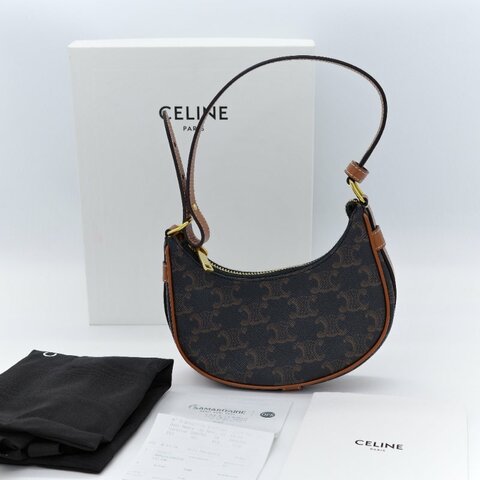 Celine 思琳 Ava 迷你經典老花 黃褐色 牛皮 肩背包 腋下包 手袋