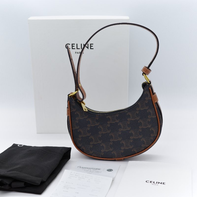 Celine 思琳 Ava 迷你經典老花 黃褐色 牛皮 肩背包 腋下包 手袋-0