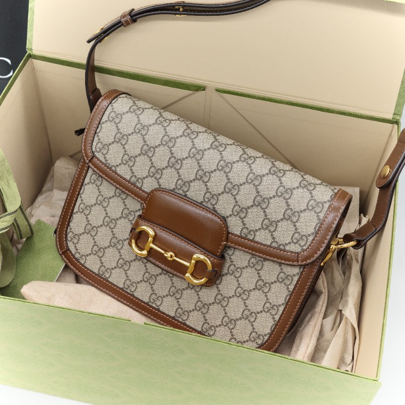 Gucci 古馳 1955 烏木色 棕色牛皮 經典花紋 單肩包 馬鞍包-0