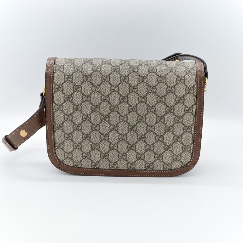 Gucci 古馳 1955 烏木色 棕色牛皮 經典花紋 單肩包 馬鞍包-5