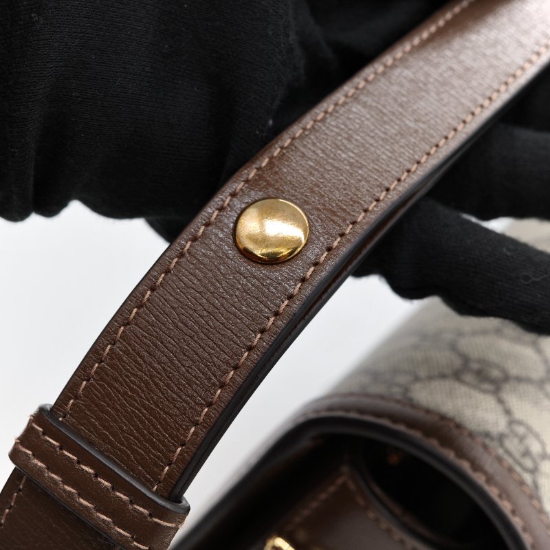 Gucci 古馳 1955 烏木色 棕色牛皮 經典花紋 單肩包 馬鞍包-12