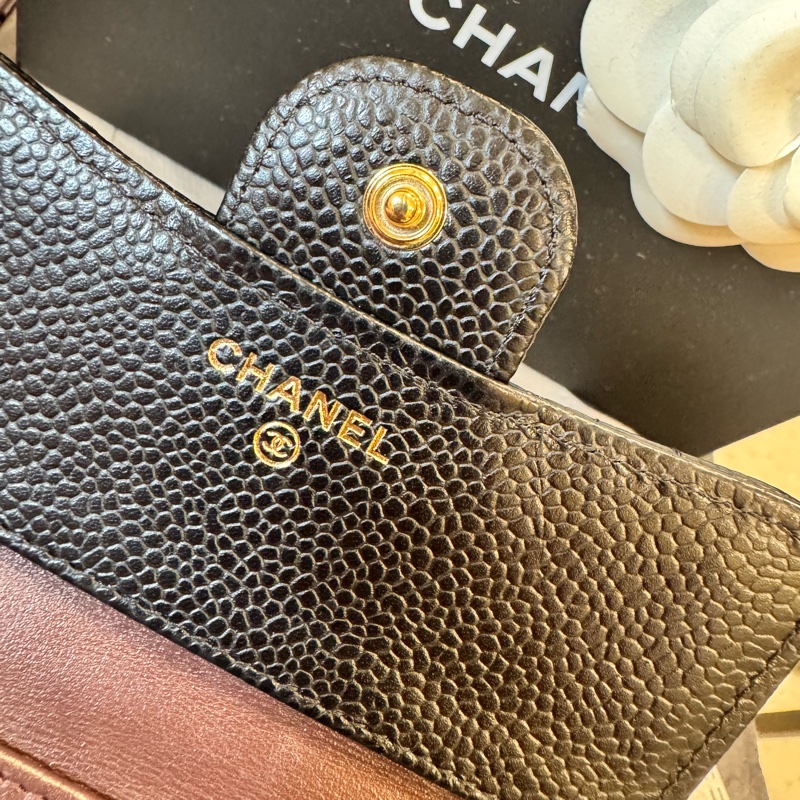 CHANEL 荔枝菱格紋牛皮 三摺短夾 金釦-26