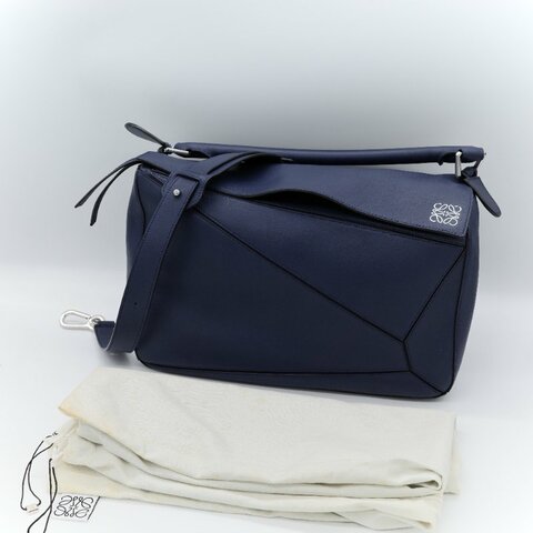 Loewe 羅威 Puzzle 大號 深藍色 牛皮 斜挎包 手提包