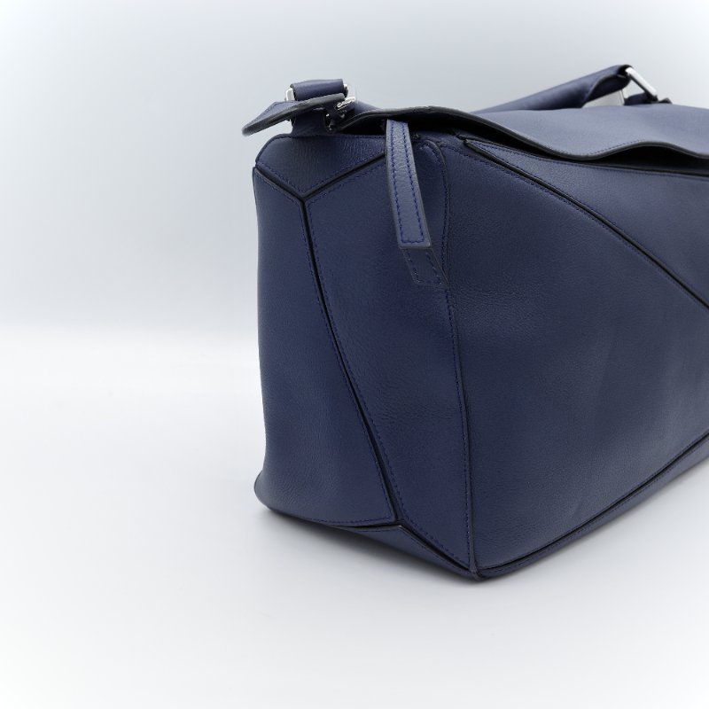 Loewe 羅威 Puzzle 大號 深藍色 牛皮 斜挎包 手提包-3