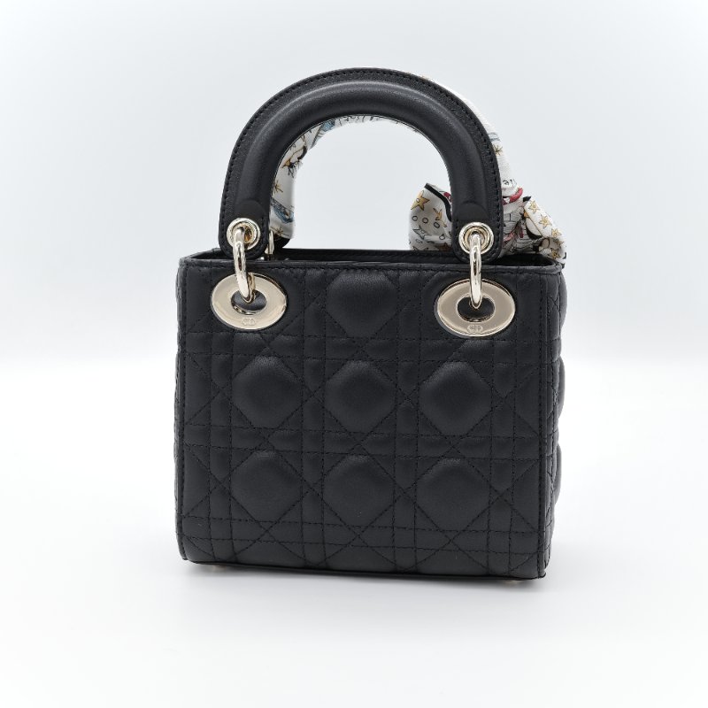 (專櫃 175,000) 近新品況🎁 配件齊全 Dior 迪奧 Lady Dior mini 黑色 籐格紋羊皮 羊皮 肩背包 小型手提包 附背帶及L'Étoile Mitzah 絲巾-5