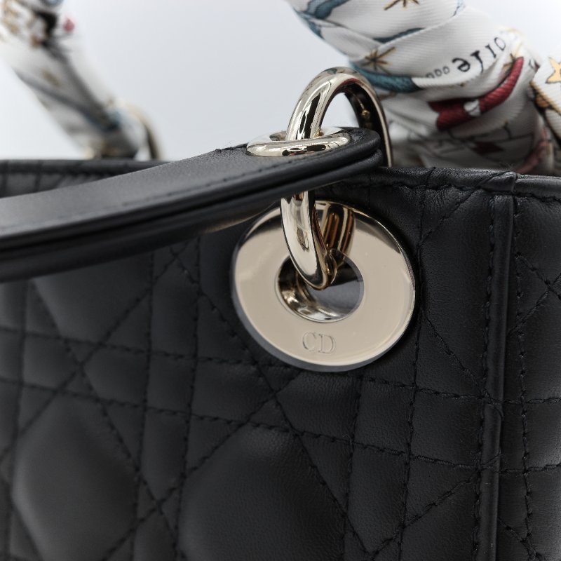 (專櫃 175,000) 近新品況🎁 配件齊全 Dior 迪奧 Lady Dior mini 黑色 籐格紋羊皮 羊皮 肩背包 小型手提包 附背帶及L'Étoile Mitzah 絲巾-7