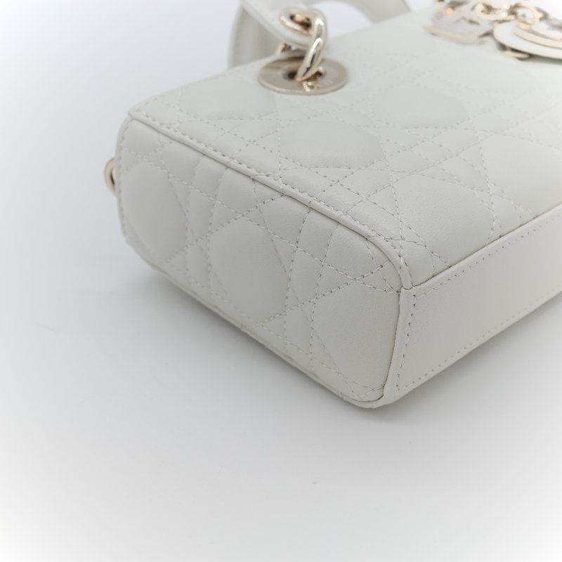 (專櫃 160,000) 近新品🎁 超級新 Dior 迪奧 Lady D-Joy Cannage 籐格紋 奶白色 羊皮 肩背包 小型手提包 附背帶-5