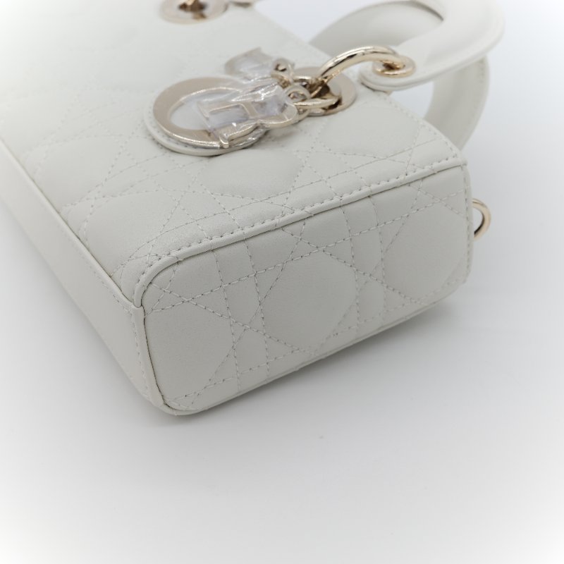 (專櫃 160,000) 近新品🎁 超級新 Dior 迪奧 Lady D-Joy Cannage 籐格紋 奶白色 羊皮 肩背包 小型手提包 附背帶-6