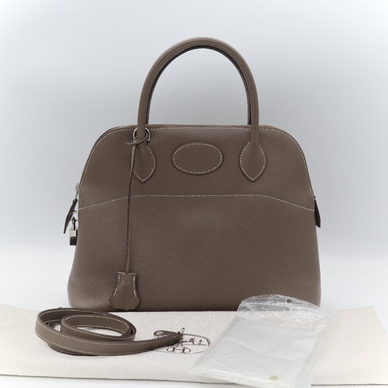 Hermès 愛馬仕 Bolide 31 灰色 Clemence 牛皮 手提包 肩背包 兩用包-0