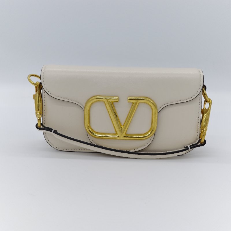 Valentino 范倫鐵諾 Locò 淺象牙白 金釦 小牛皮 鍊條 斜背包 肩背包-2