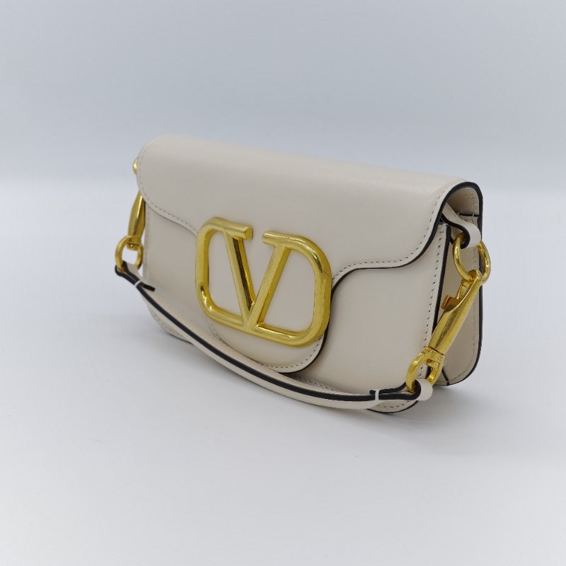 Valentino 范倫鐵諾 Locò 淺象牙白 金釦 小牛皮 鍊條 斜背包 肩背包-3