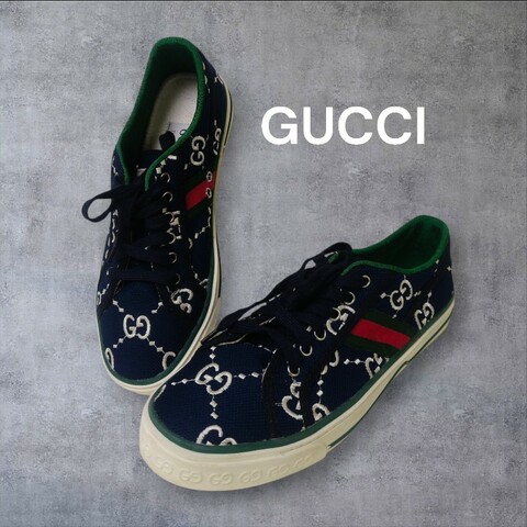 ㊣✨Gucci✨(附防塵袋)**尺寸42**古馳 藍色 老花 紅綠條 滿版 刺繡 布鞋 休閒鞋 便鞋/二手鞋/二手精品🌳二手樹屋🌳