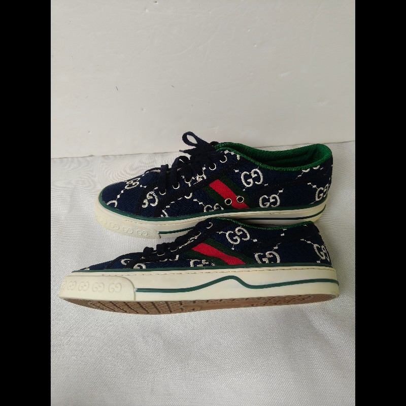㊣✨Gucci✨(附防塵袋)**尺寸42**古馳 藍色 老花 紅綠條 滿版 刺繡 布鞋 休閒鞋 便鞋/二手鞋/二手精品🌳二手樹屋🌳-3