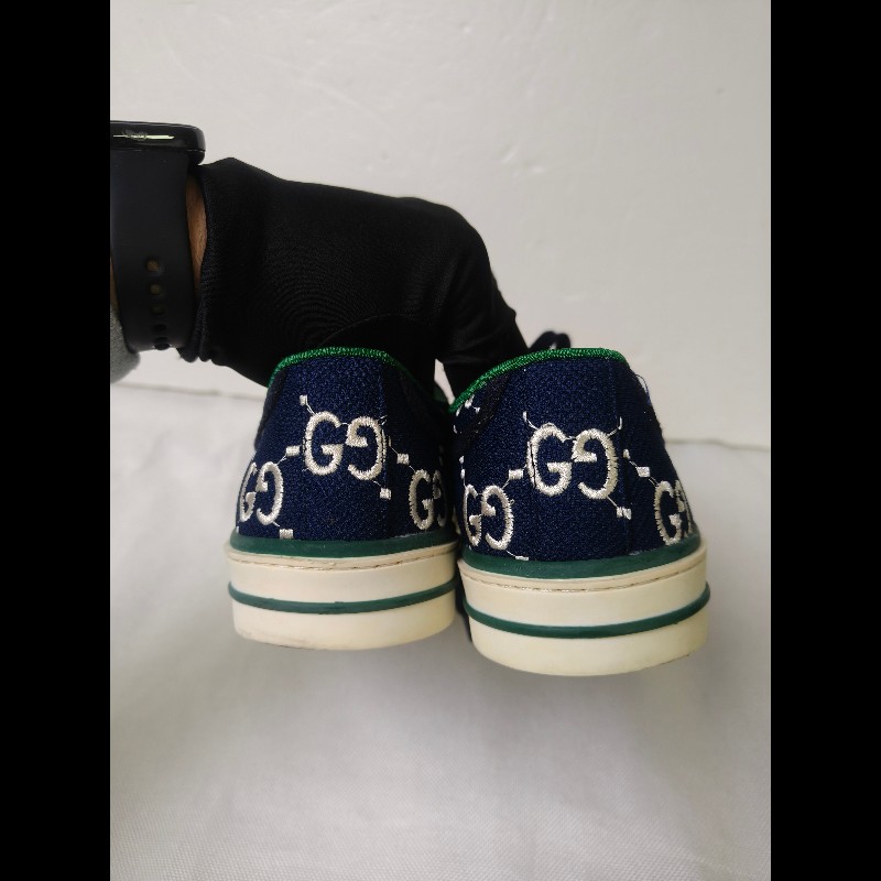 ㊣✨Gucci✨(附防塵袋)**尺寸42**古馳 藍色 老花 紅綠條 滿版 刺繡 布鞋 休閒鞋 便鞋/二手鞋/二手精品🌳二手樹屋🌳-4
