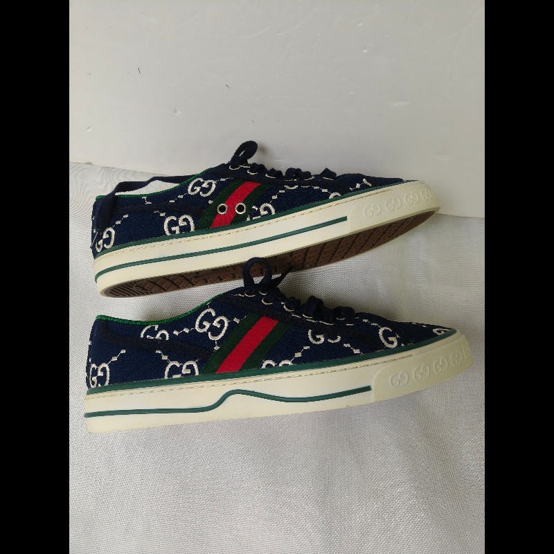 ㊣✨Gucci✨(附防塵袋)**尺寸42**古馳 藍色 老花 紅綠條 滿版 刺繡 布鞋 休閒鞋 便鞋/二手鞋/二手精品🌳二手樹屋🌳-5